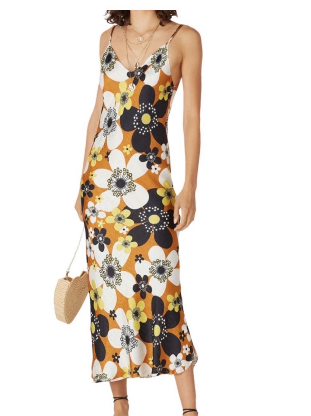 Dodo Bar OR silk  Slip Dress in Mustard, Black & White
